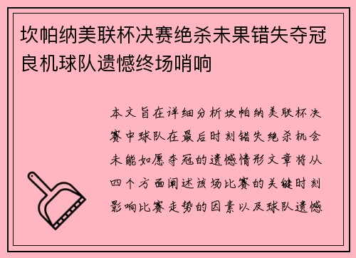 坎帕纳美联杯决赛绝杀未果错失夺冠良机球队遗憾终场哨响